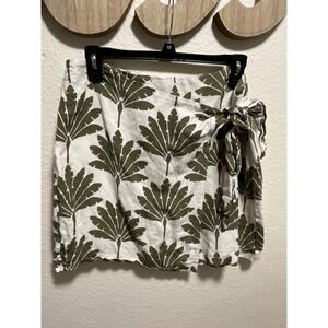 LOFT Palm Leaf Wrap Mini Skirt Women Size 10 Green White Tie Waist